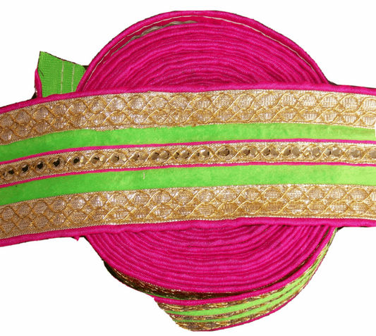 1m lime pink gold sequin ethnic embroidered ribbon trimming 7cm