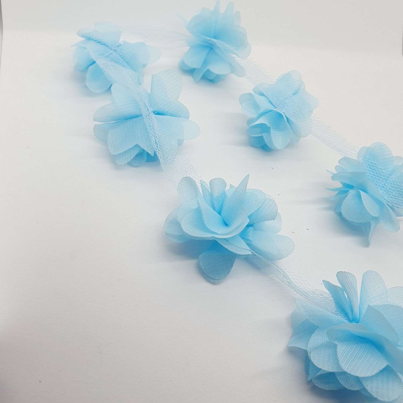 1m 3D Chiffon Flower Dress Lace Applique Sewing Garment Craft LIGHT BLUE