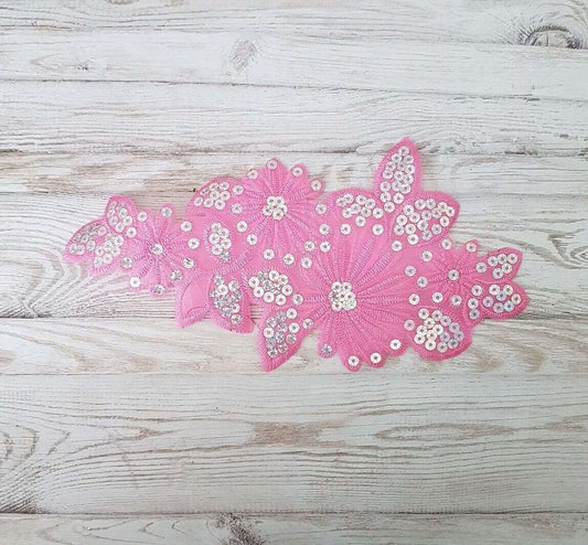 1x light pink sequin flower applique HOT-FIX 21cm