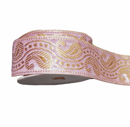 1m 38mm light pink gold paisley jacquard embroidered ribbon