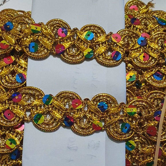 25mm metallic gold rainbow hologram sequin looped edge braid trimming