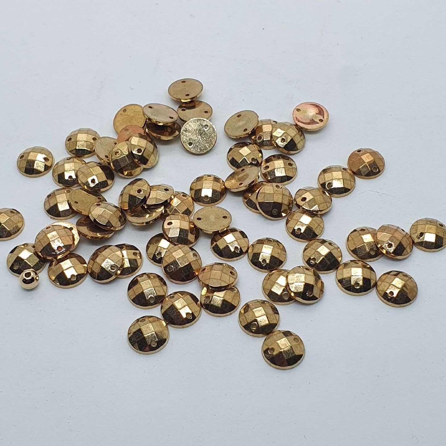 10x 10mm metallic gold acrylic sew on rhinestone gem round