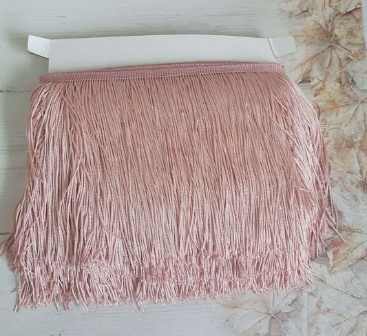 15cm drop dusty pink/ mink silk fringe fringing