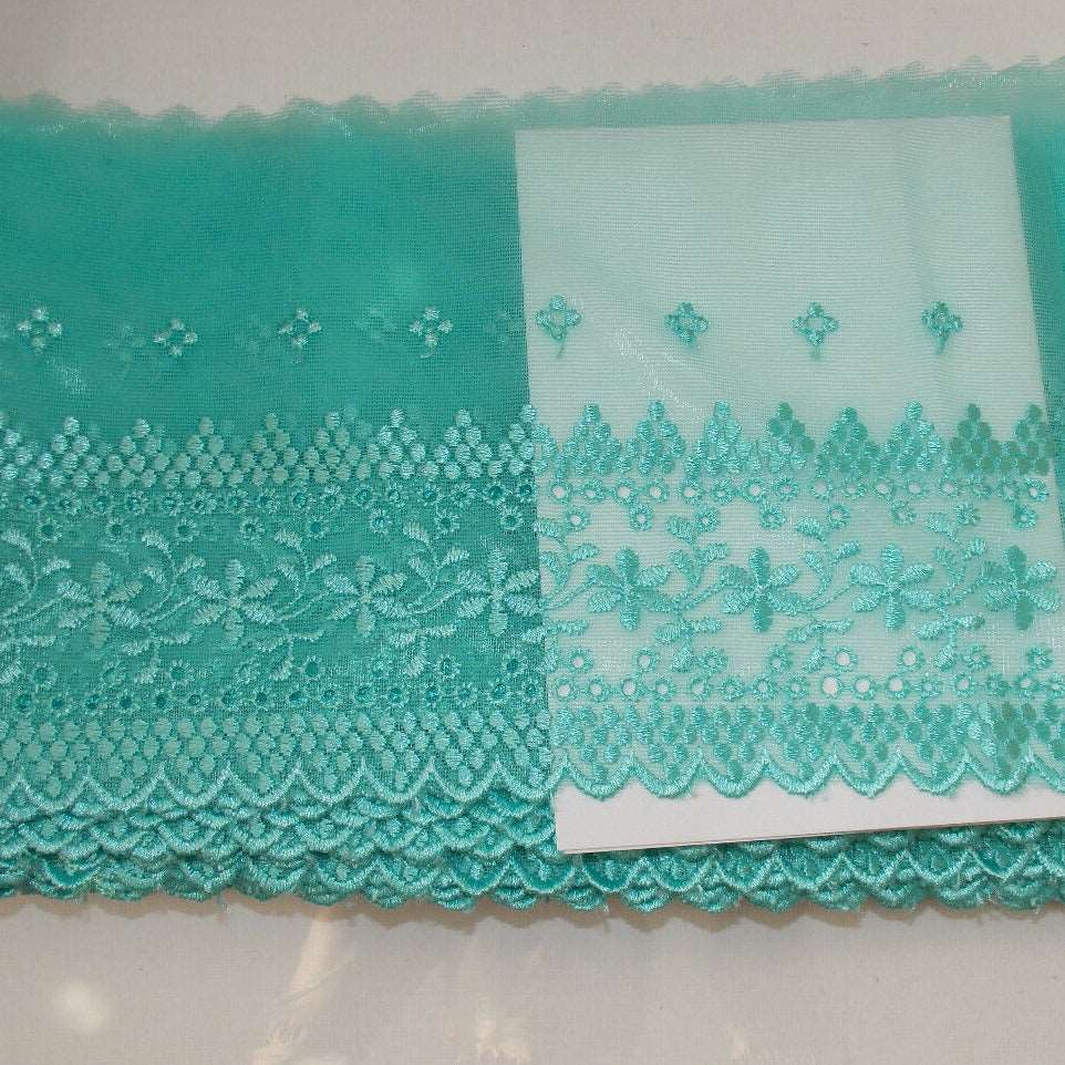 1m 14.5cm mint green embroidered net lace