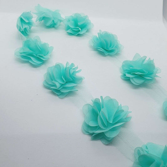 1m 3D Chiffon Flower Dress Lace Applique Sewing Garment Craft MINT GREEN