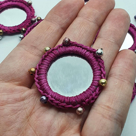 1x 3.5cm fuchsia pink with beads craft shisha mirror applique