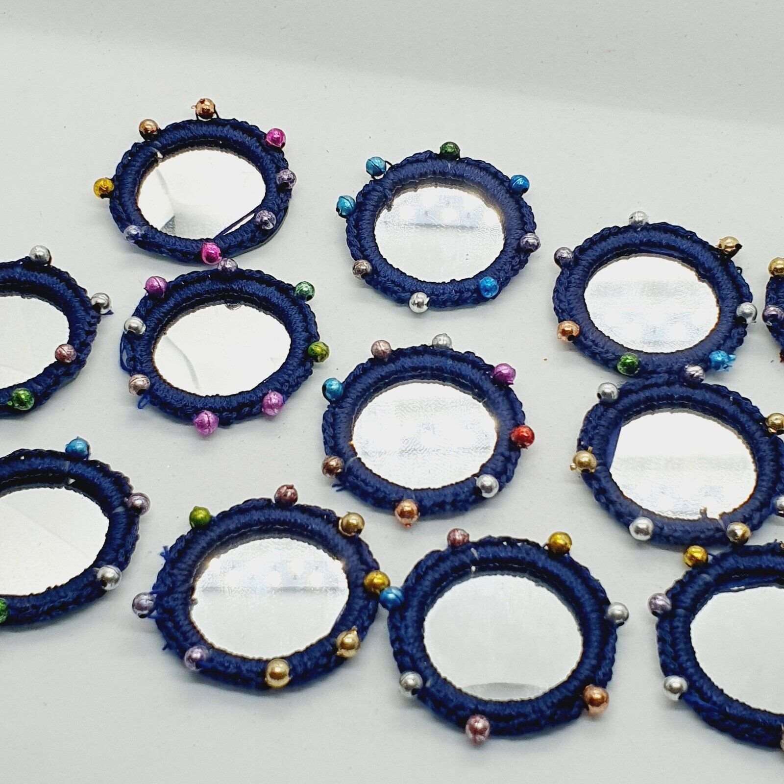 1x 3.5cm navy blue with beads craft shisha mirror applique