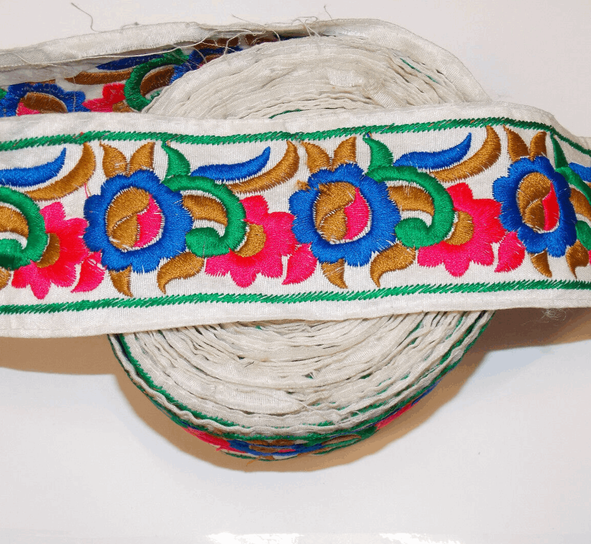 1x 5.5cm multi colour flower indian embroidered folksy ribbon