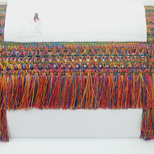 9cm drop tassel fringe fringing multi colour rainbow