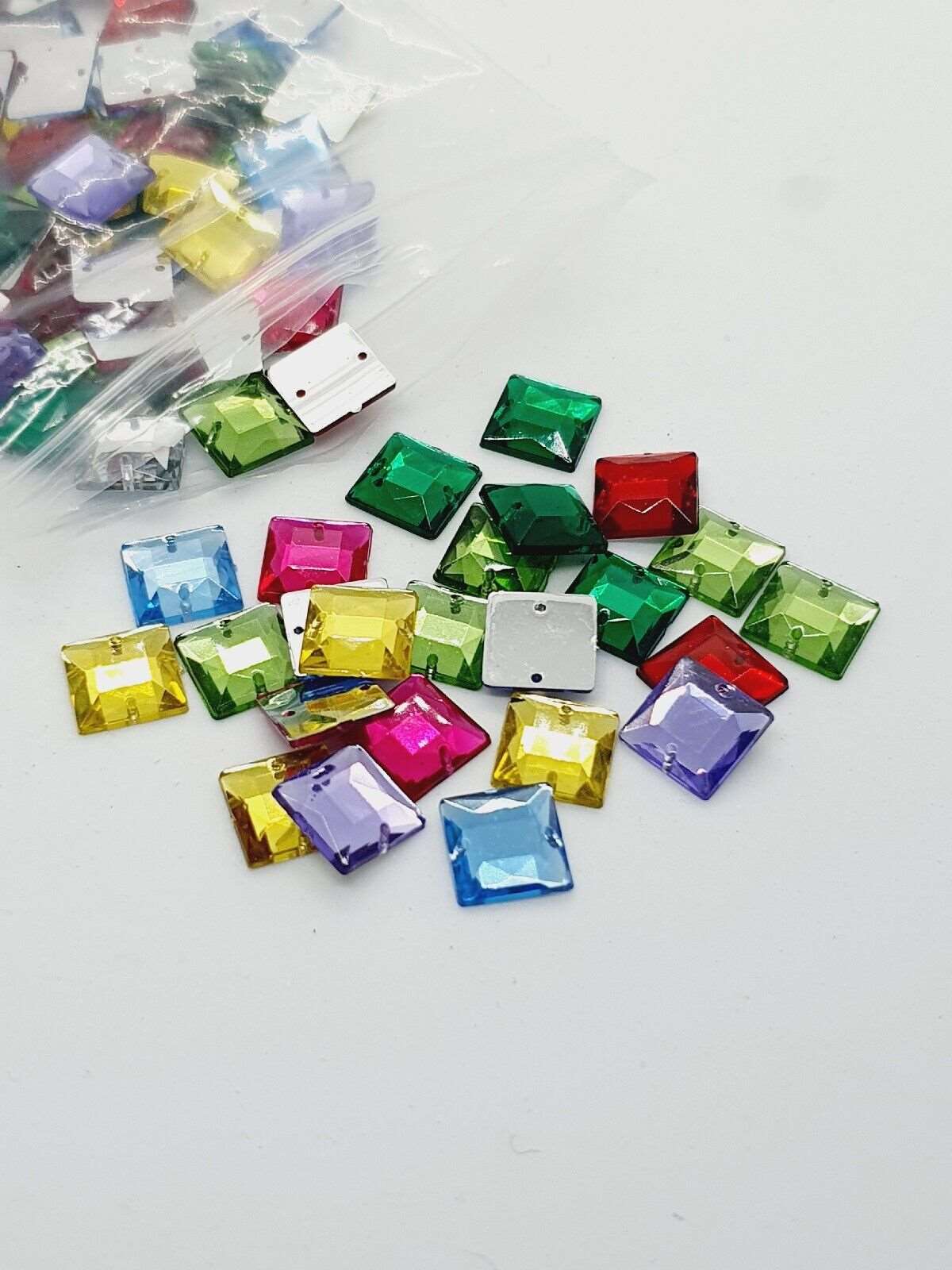 10x 14mm multi colour acrylic sew on rhinestone gem square