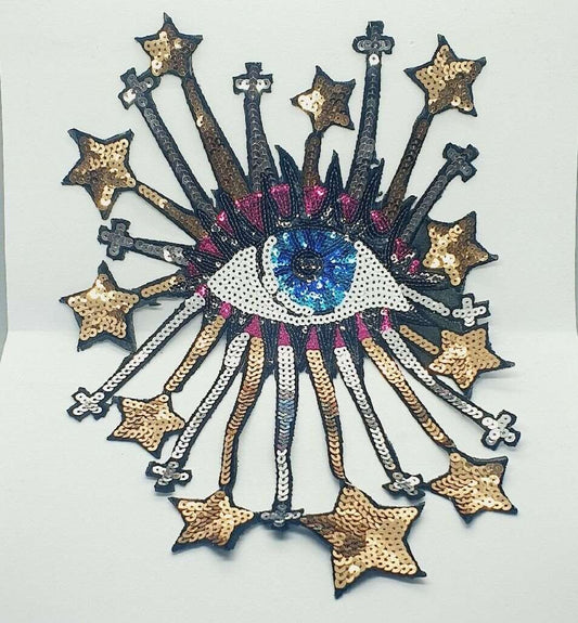 1x Turkish evil eye/ nazar sequin applique HOT-FIX 32cm