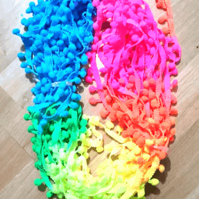 1m neon rainbow pom pom embroidered ribbon trim 25mm