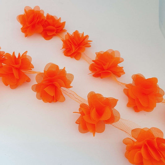 1m 3D Chiffon Flower Dress Lace Applique Sewing Garment Craft NEON ORANGE