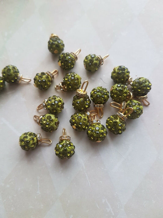 5x 15mm olive green shamballa bead crystal gem dress button rhinestone