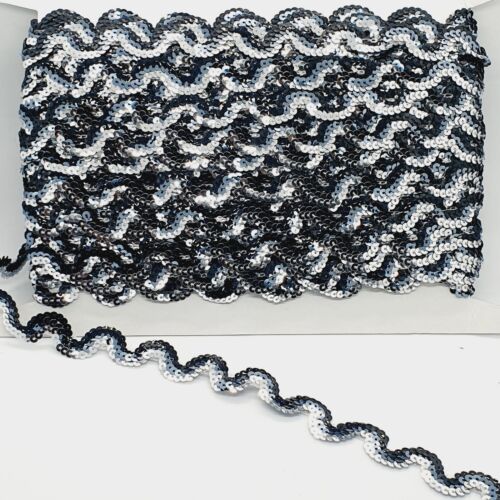 1m black silver ombre  sequin Ric rac wave braid trimming ribbon 18mm