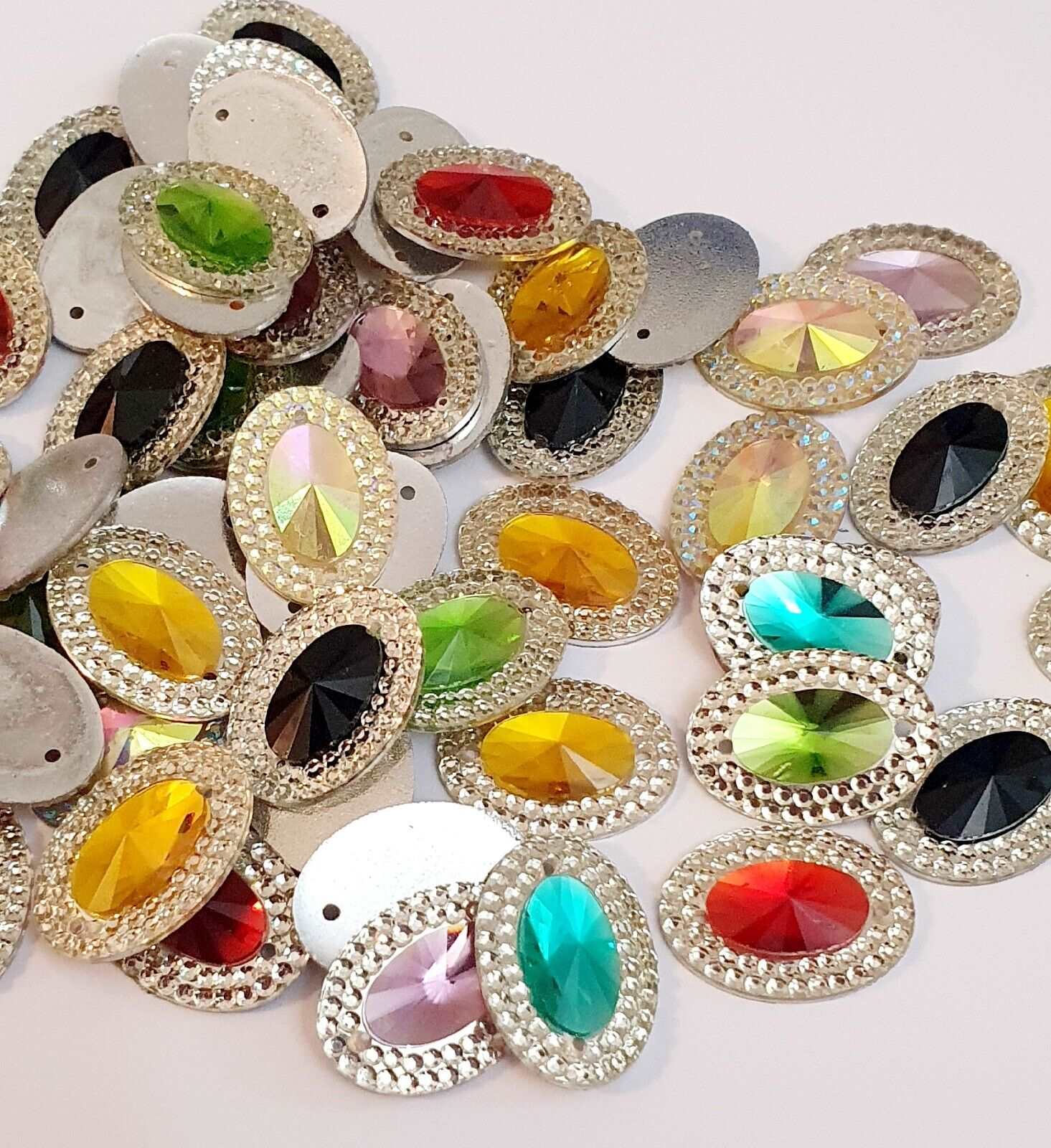 10x 18mm multi & clear textured acrylic sew on rhinestone gem oval