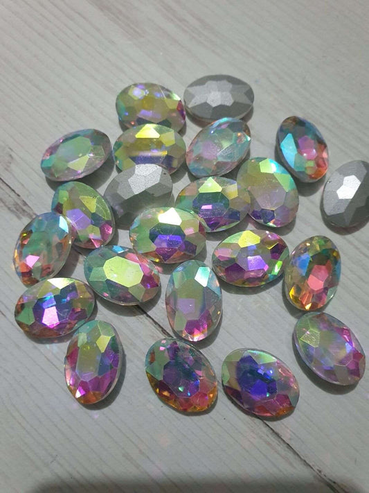 10x 18mm clear AB oval glass crystal gem NO HOLE