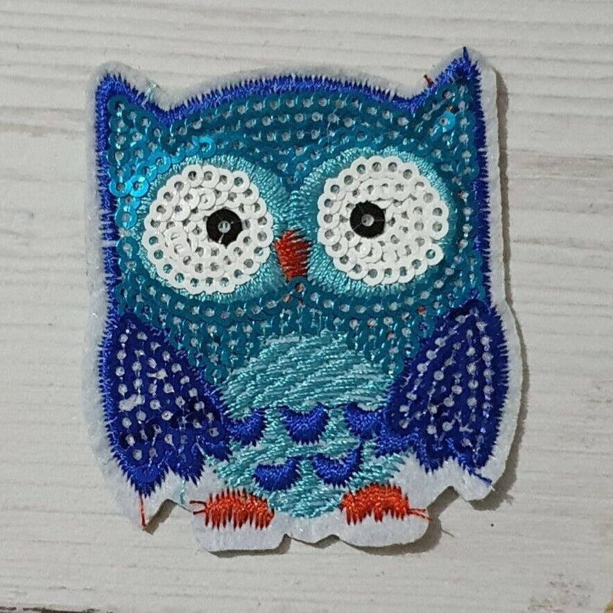 1x 6.5cm owl sequin hot-fix applique