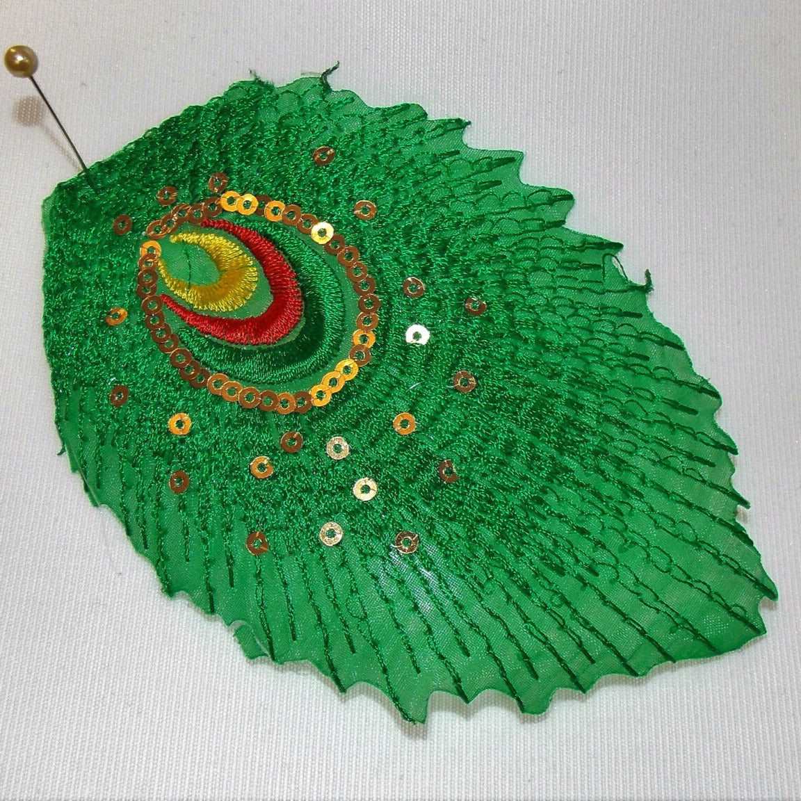 1x 12cm Green peacock feather hot-fix applique