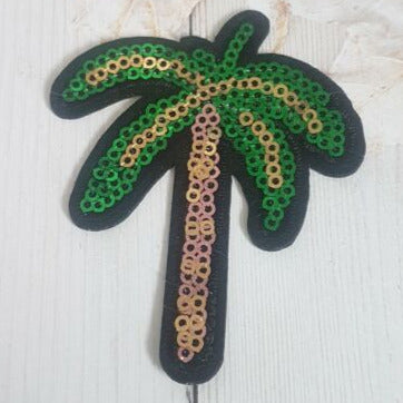 1x 7.5cm palm tree sequin hot-fix applique