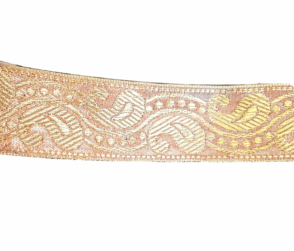 1m 38mm peach gold paisley jacquard embroidered ribbon