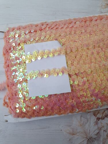 1m peach AB sequin elastic Stretch Elasticated 15mm