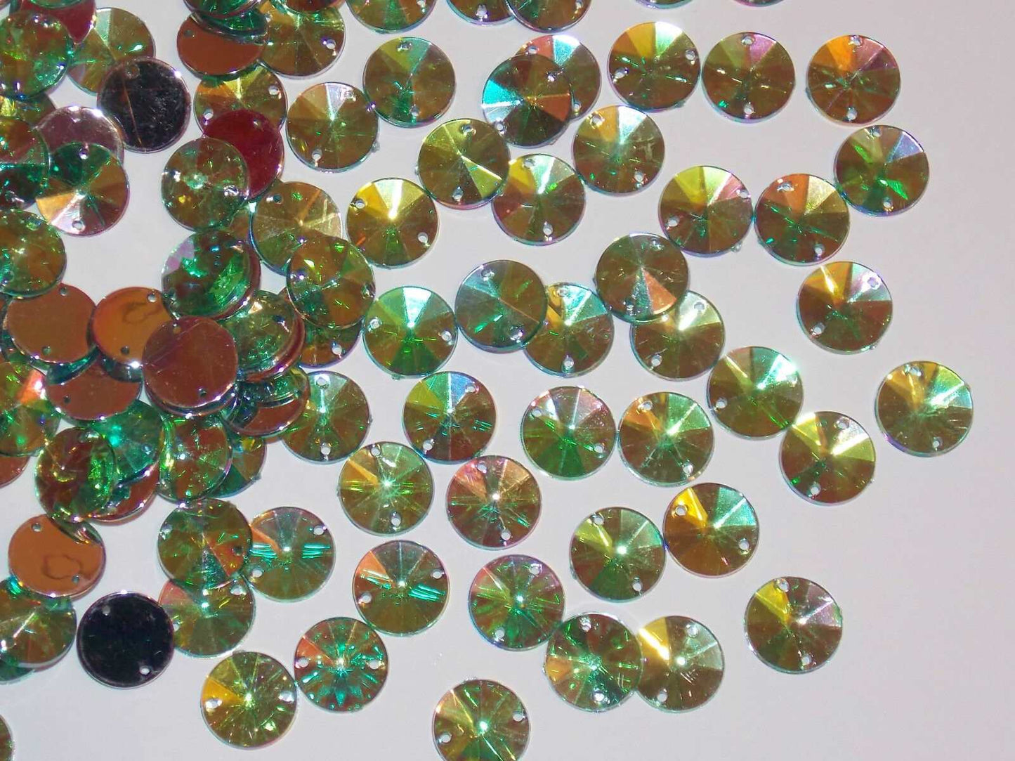 20x 10mm peridot green AB acrylic sew on rhinestone gem round/ rivoli