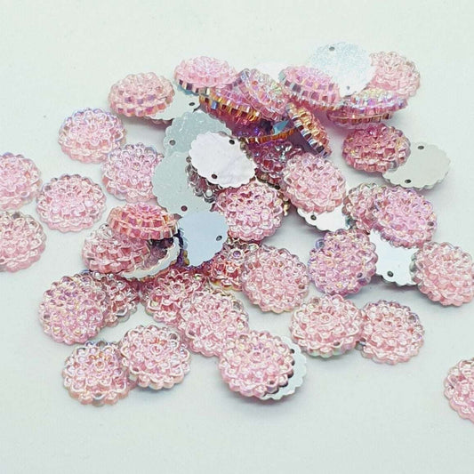 10x 16mm light pink AB acrylic textured flower sew on rhinestone gem round