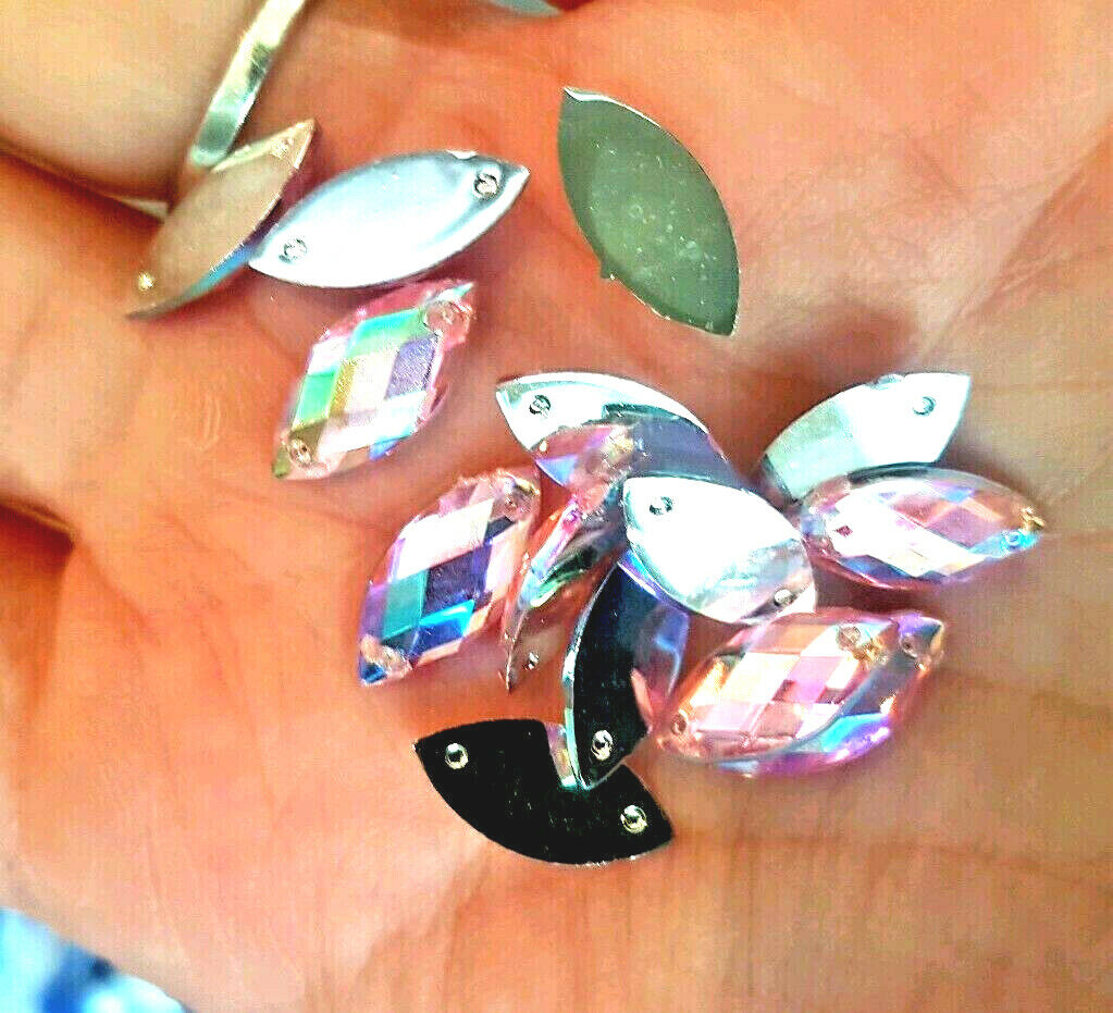 20x 15mm LIGHT PINK AB acrylic textured sew on rhinestone gem horse eye