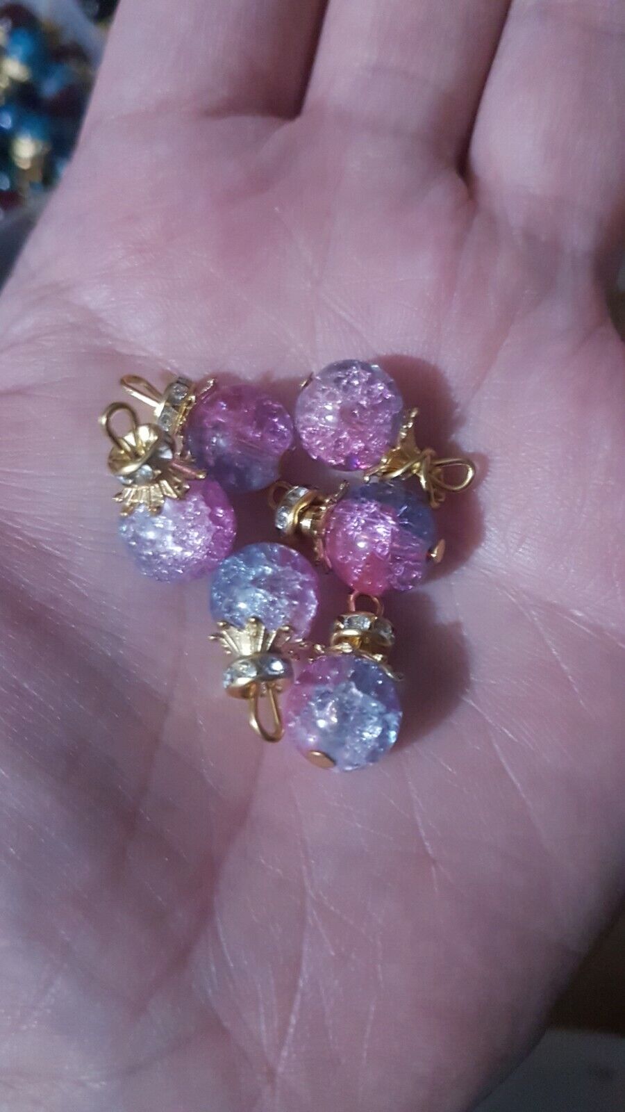 5x 15mm galaxy pink & lilac button bead/ sew on rhinestone