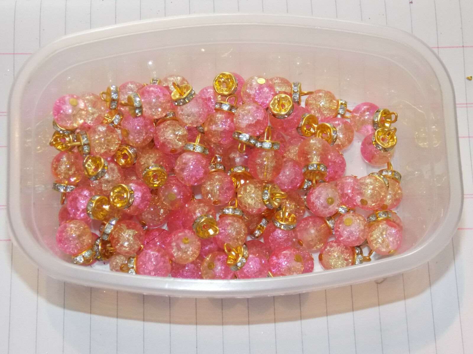 5x 15mm pink & champagne galaxy bead crystal gem dress button rhinestone