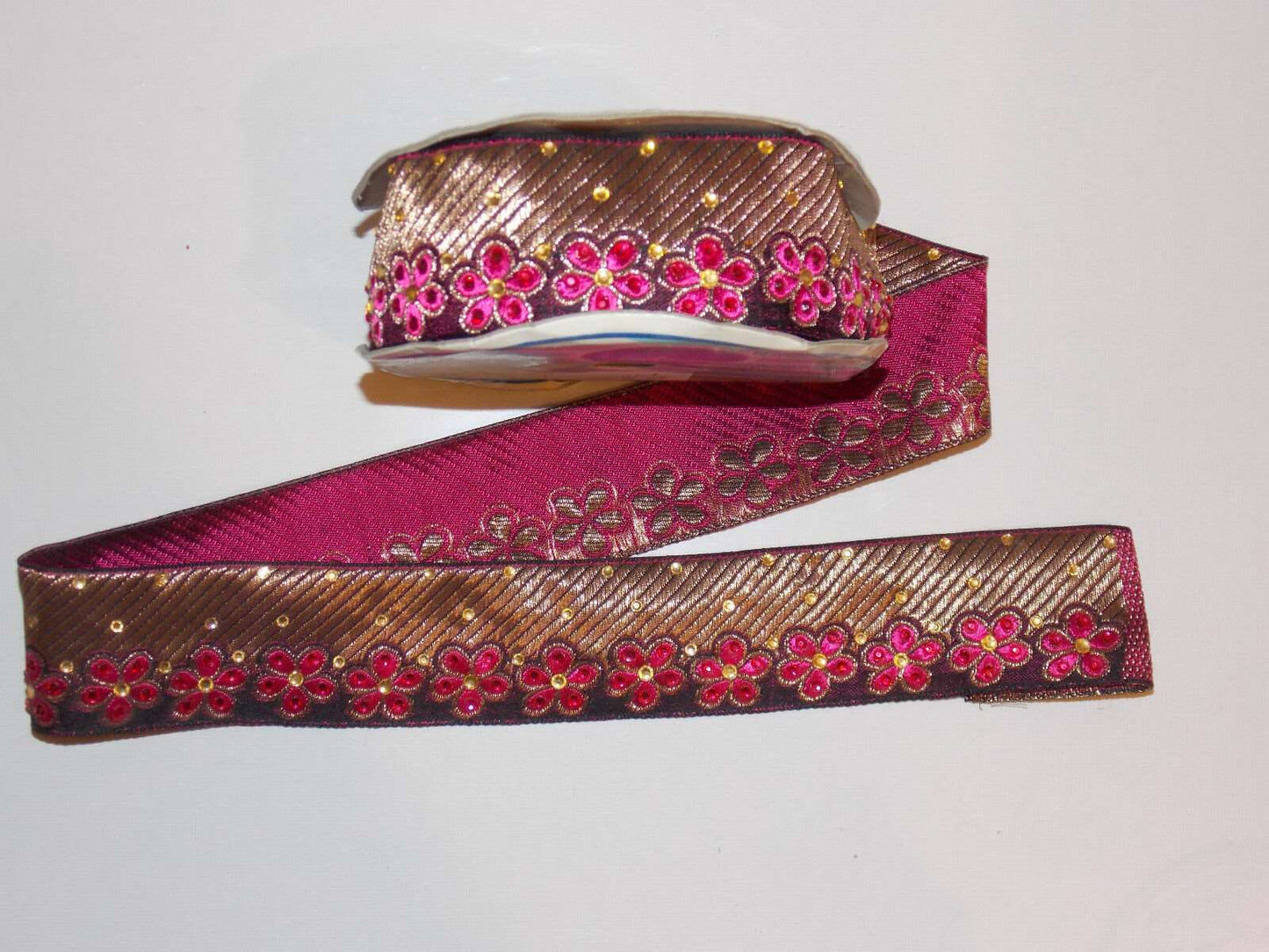 1m 30mm pink gold metallic embroidered CRYSTAL ribbon