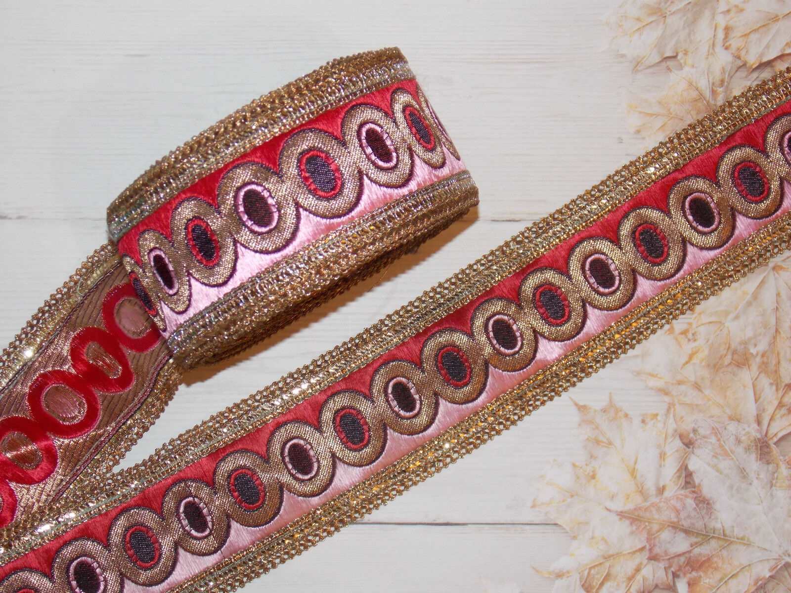 1m 6cm pink dark red sequin embroidered ribbon BRAID