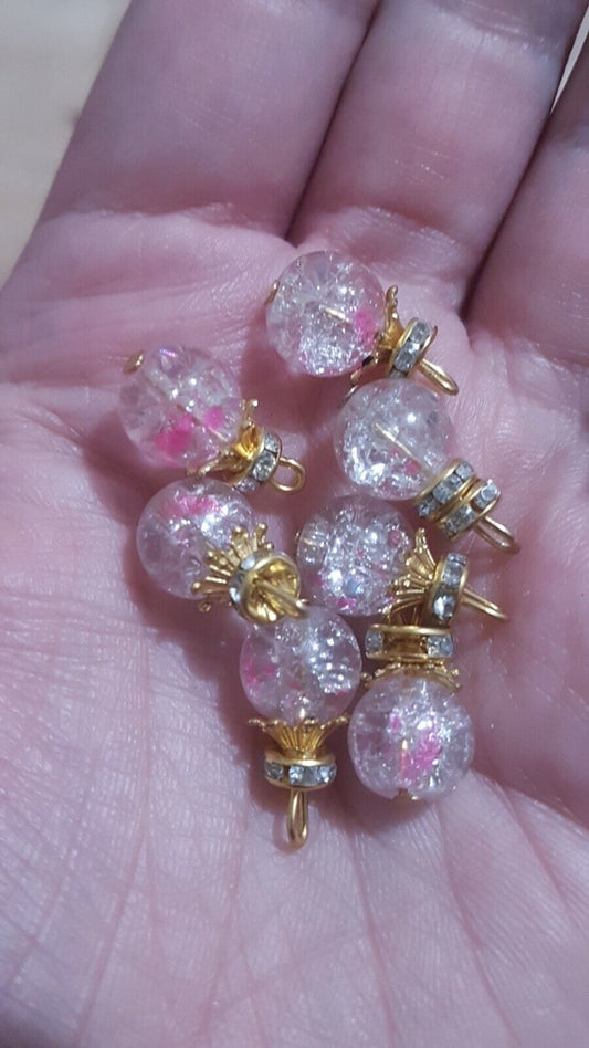 5x 15mm pink fleck button bead/ sew on rhinestone