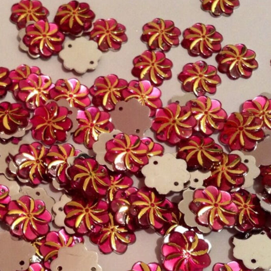 20x 15mm pink & gold acrylic sew on rhinestone gem flower shape