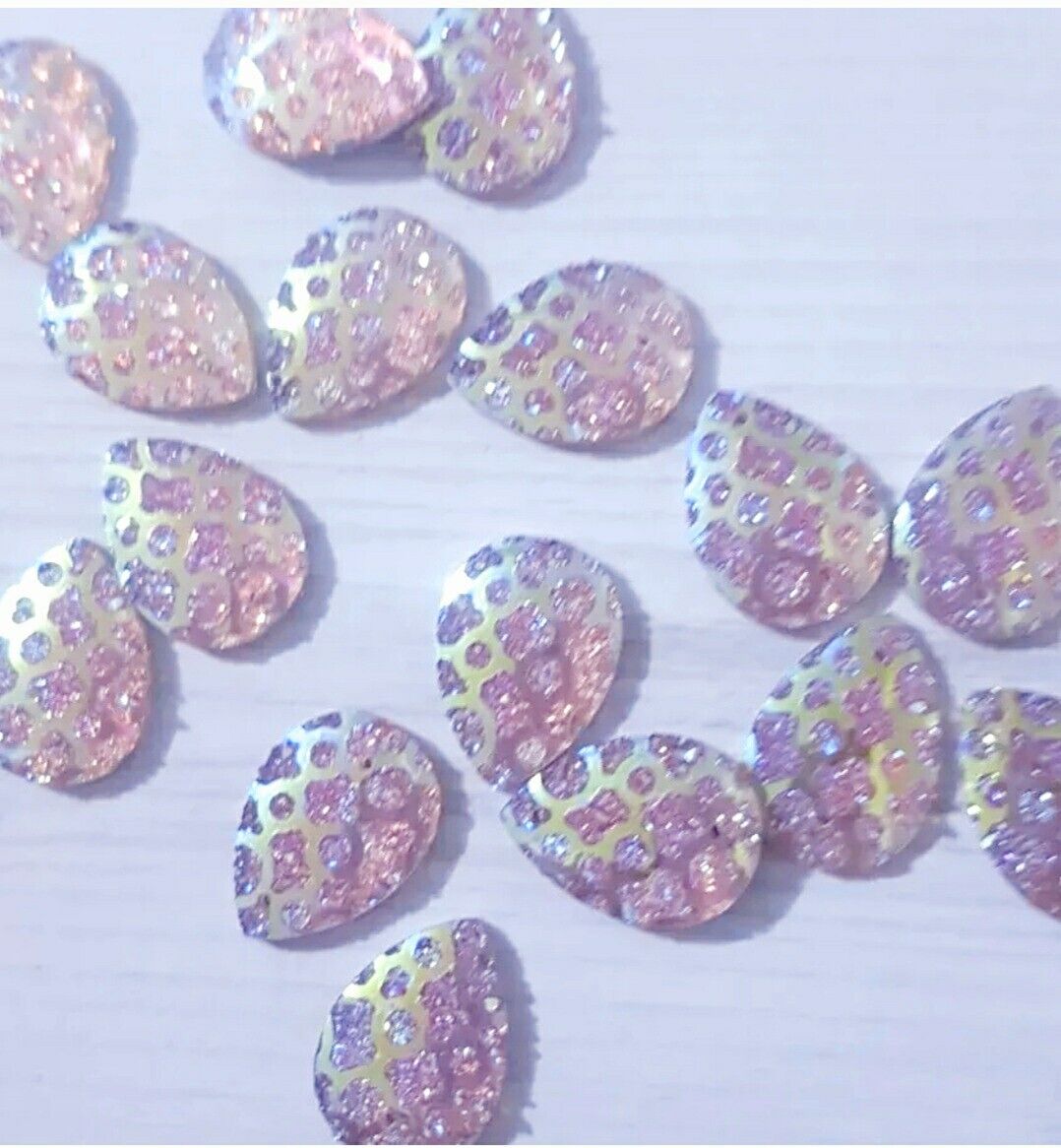 10x 18mm pink lilac AB textured acrylic sew on rhinestone gem pear drop