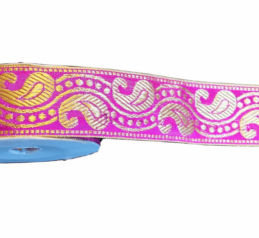 1m 38mm pink gold paisley jacquard embroidered ribbon