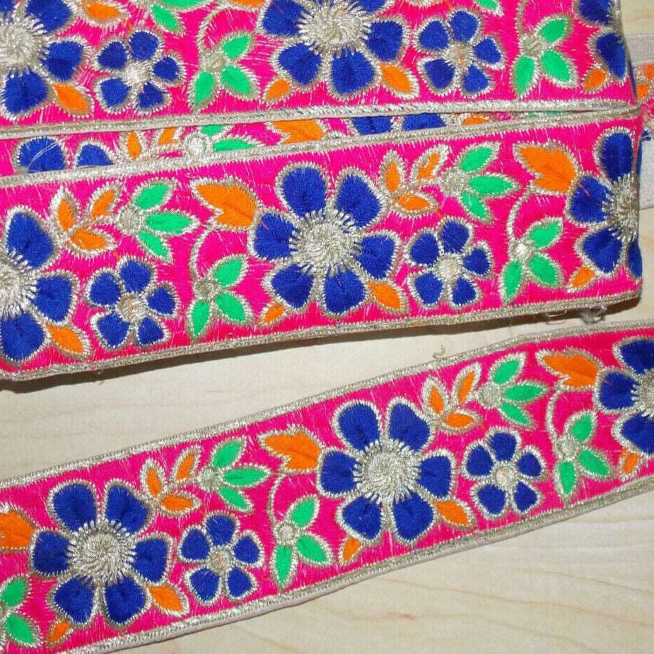 1m 7.5cm MULTICOLOUR flower FOLK indian embroidered ribbon