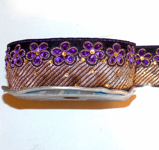 1m 30mm purple gold metallic embroidered CRYSTAL ribbon