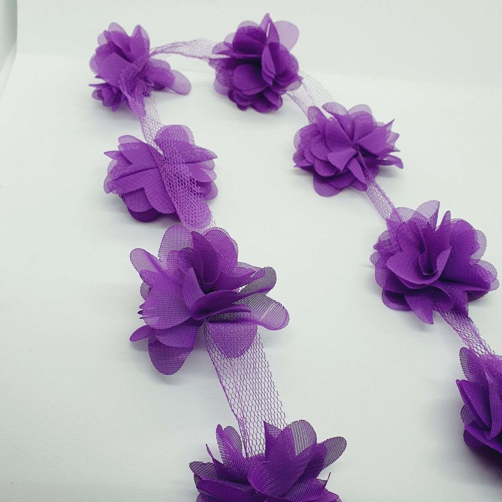 1m 3D Chiffon Flower Dress Lace Applique Sewing Garment Craft PURPLE