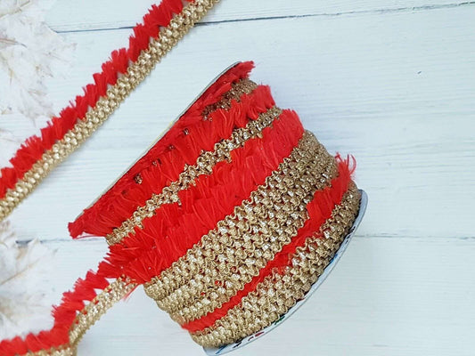 1m red gold fringe trim sequin tassel braid 2cm