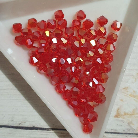 1x~110 red AB 4mm bicone beads