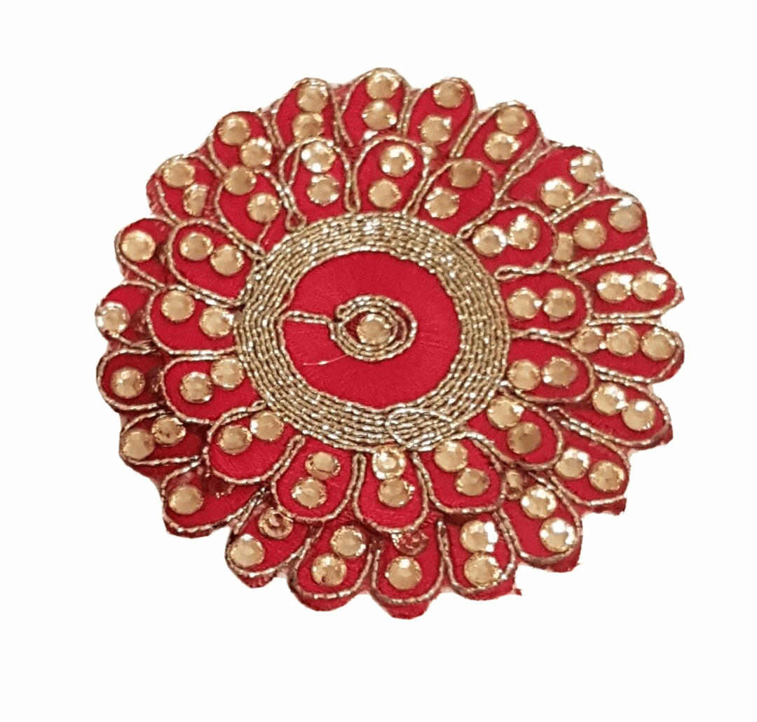 1x Gold crystal Red 8cm embroidered flower applique