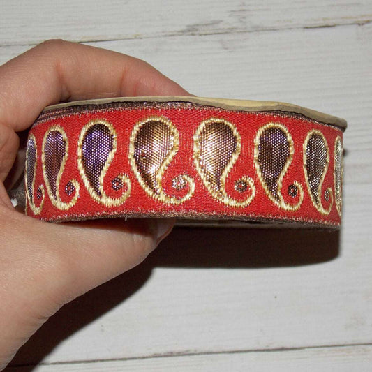 1m 30mm red gold bronze metallic embroidered ribbon