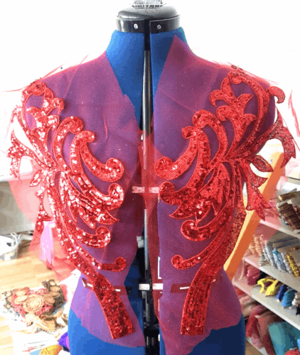 1x pair of red sequin applique patch/ collar/ neckline