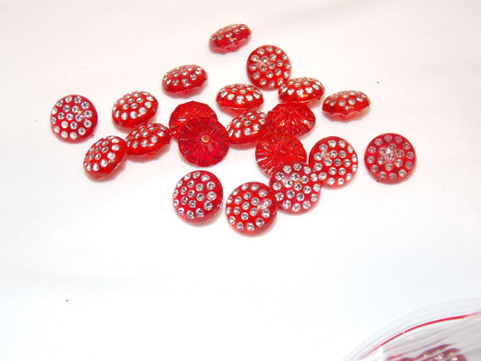 10x red 13mm fancy plastic crystal shamballa button