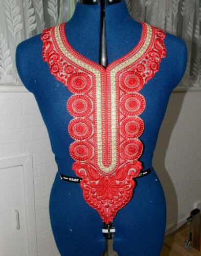 1x Red gold embroidered applique collar/ neckline applique