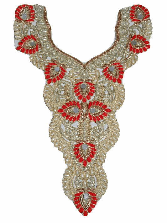 1x red gold embroidered applique crystal mirror collar/ neckline SECONDS