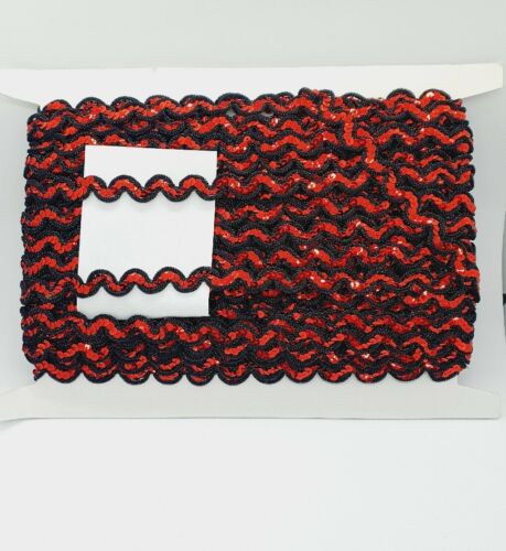 1m red sequin black Ric rac wave braid trimming ribbon 15mm