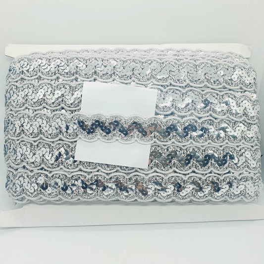 1m silver glitter sequin wavy edge braid trimming ribbon 30mm